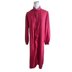 Vintage Mothers Work Blouse Womens 10 Red Print Long Sleeve Grannycore Coquette